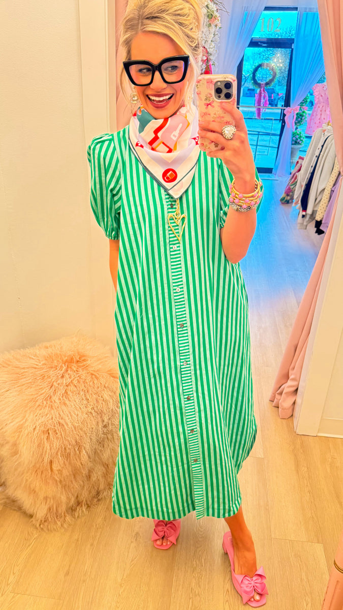 Green Stripe Print Puff Sleeve Maxi Dress – Charlotte Heart Boutique