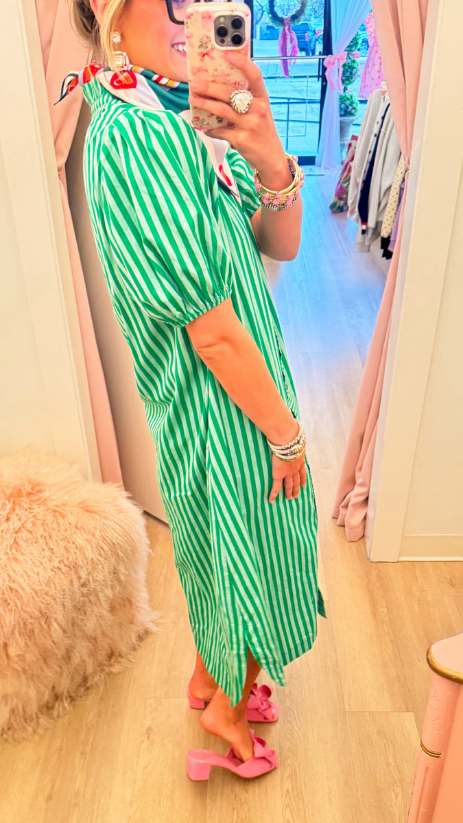 Green Stripe Print Puff Sleeve Maxi Dress – Charlotte Heart Boutique