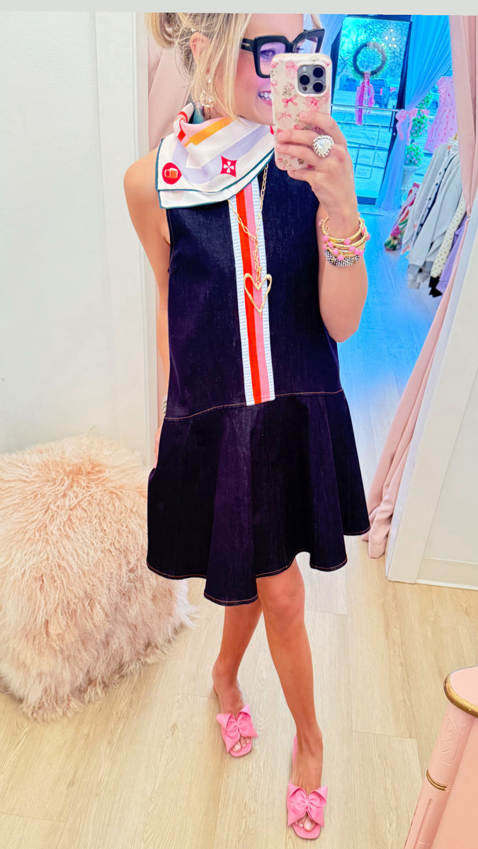 thml denim dress Contrast Stripe – Charlotte Heart Boutique Style Ideas>Women's Cocktail Dresses 28/7 in jeans Austen Black Wood 3-Drawer Color:Bluebird Tonal Seersucker