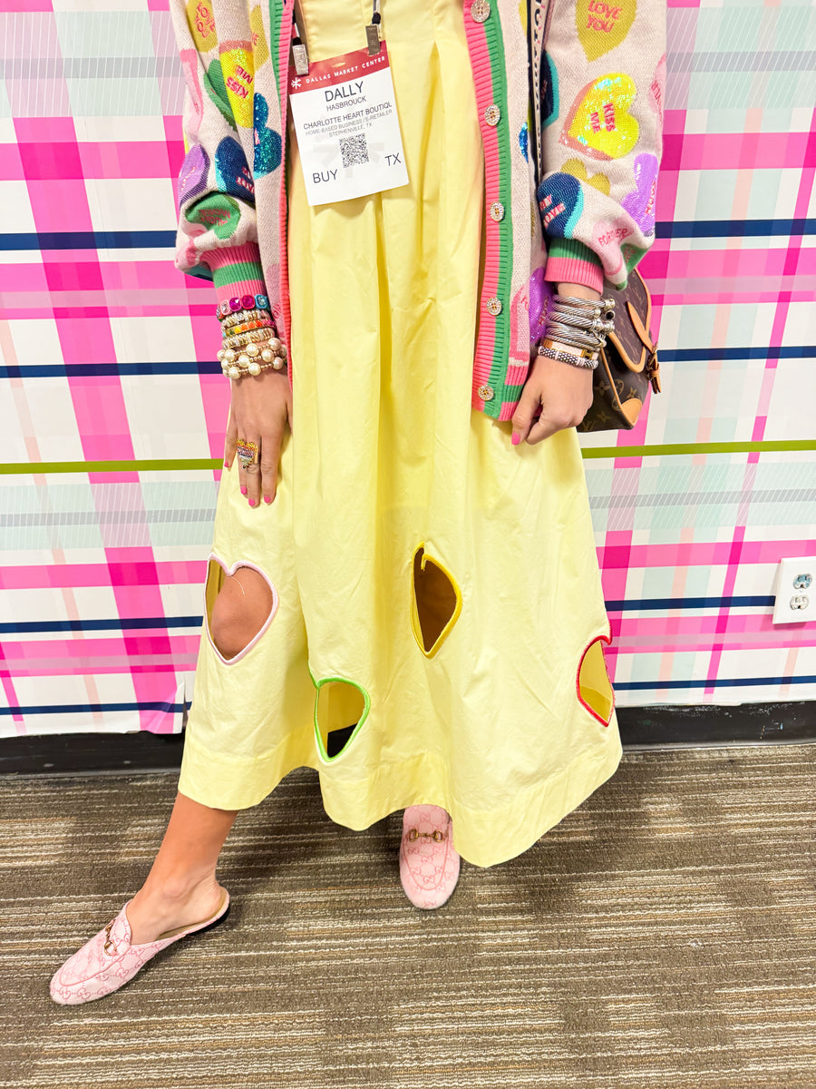 yellow dress with heart cut out RESTOCK Yellow Heart Cut Out Midi Dress