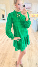 Green Eyelet Long Sleeve Dress