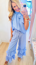 Blue Combo Stripe Ruffle Tiered Pants