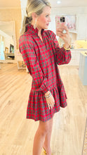 Red Ruffle Neck Checker Dress