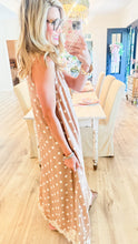 Latte and White Polka Dot Lace Hem Midi Dress