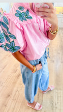 THML Pink Embroidered Puff Sleeve Top