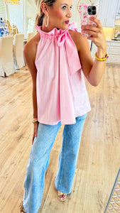 Pink Ruffle Neck Tie Sleeveless Top