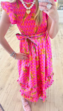 Hot Pink and Orange Cheetah Smocked Midi Dress