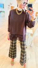 Deep Mocha Plaid Knit Flare Pants