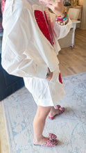 Queen of Sparkle White and Red Jeweled Ruffle Cotton Shorts