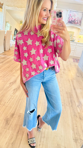 Hot Pink Star Patch Top