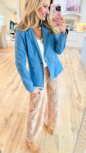 Latte Eyelet Lace Straight Leg Pants
