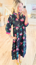 Black Floral Mix Tiered Midi Dress