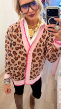 Camel Animal Print Scallop Edge Cardigan