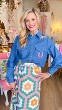 Western Embroidered Button Up Denim Top