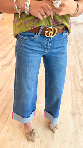 Risen Wide Leg Cuffed Jeans