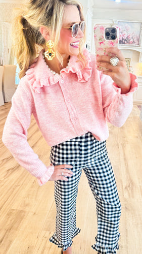 Light Pink Ruffle Collar Cardigan