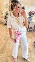 Rainbow Trim Button Up Top
