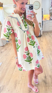 Cream Mix Flower Print Mini Dress
