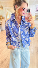 Blue Denim Western Print Cropped Jacket