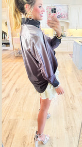 Grey Floral Beaded Blouse