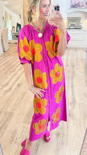 Queen of Sparkle Button Up Flower Dress