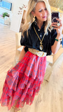 Red Check Multi Layered Ruffle Maxi Skirt