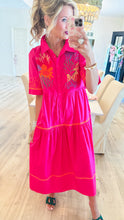 Fuchsia Floral Embroidered Midi Dress