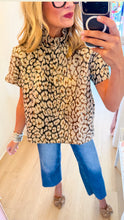 Taupe Leopard Metallic Stand Collar Top