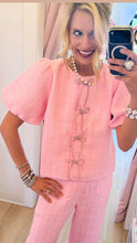 Pink Bow Accent Tweed Pant Set