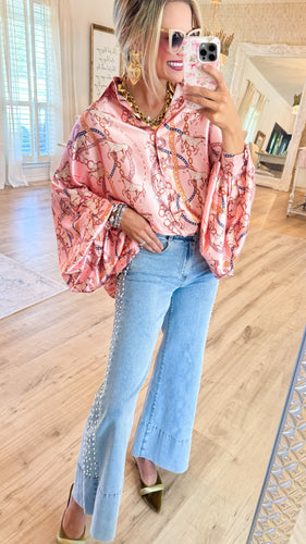 Pink Horse Print Blouse