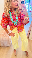 Fuchsia Multi Floral Patchwork Button Up Top
