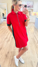 Red Contrast Half Zip Dress