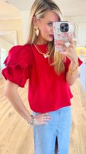 Red Eyelet Bubble Sleeve Top