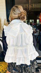 Cream Ruffle Trim Vest