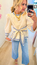 Ecru and Baby Blue Ric Rac Top