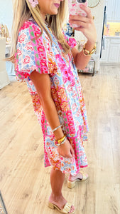Pink Boho Babydoll Mini Dress