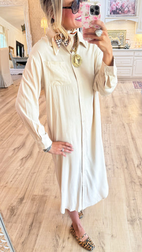 Taupe Button Up Maxi Shirt Dress