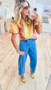 Multicolor Mix Abstract Jacquard Top