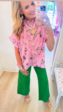 Pink Floral Print Mock Neck Top