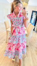 Pink Floral Scallop Detail Midi Dress