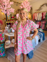 Green and Pink Contrast Printed Dress
