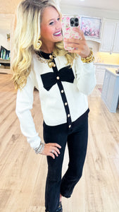 Cream and Black Bow Cardigan