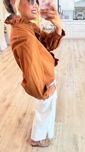 Toffee Ruffle Accent Button Up