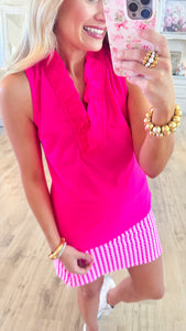 Neon Pink Ruffle Detialed Workout Tp
