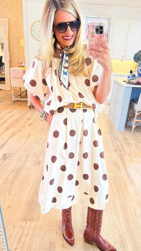 Brown and Ivory Polka Dot Skirt Set