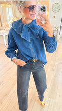Denim Peter Pan Collar Button Up Top