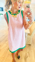 Pink Textured Sleeveless Contrast Trim Mini Dress