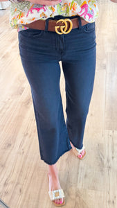 Black Raw Hem Cropped Jeans
