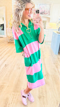 Green and Pink Colorblock Stripe Half Zip Dress