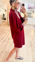 Burgundy Stripe Contrast Detail Casual dress